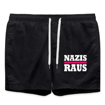 Nazis raus - Badeshorts - Schwarz - Vorne - AI Model Male 185 light (185cm)