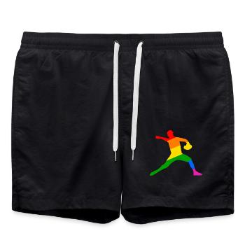 Regenbogen Baseball Player Geschenk - Badeshorts - Schwarz - Vorne - AI Model Male 185 light (185cm)