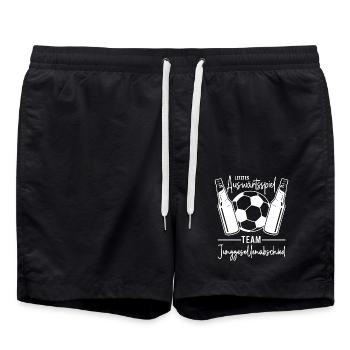Fußball Jga Team Letztes Auswärtsspiel JGA 2026 - Badeshorts - Schwarz - Vorne - AI Model Male 185 light (185cm)