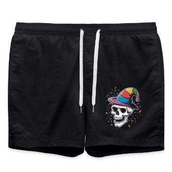Lustiger Skull mit Narrenkappe und Konfetti - Badeshorts - Schwarz - Vorne - AI Model Male 185 light (185cm)