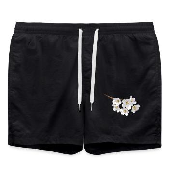 Japanese cherry blossoms white - Swim Trunks - black - Front - AI Model Male 185 light (185cm)