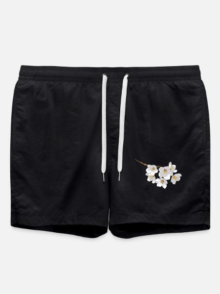 Japanese cherry blossoms white - Swim Trunks - black