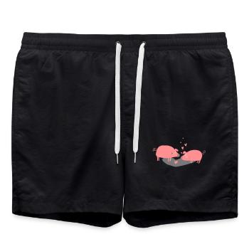 cochon amoureux roz 2 mam - Short de bain - noir - Devant - AI Model Male 185 light (185cm)
