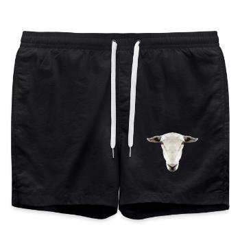 Schaf Kopf – Geometrisches Low Poly Tierdesign - Badeshorts - Schwarz - Vorne - AI Model Male 185 light (185cm)