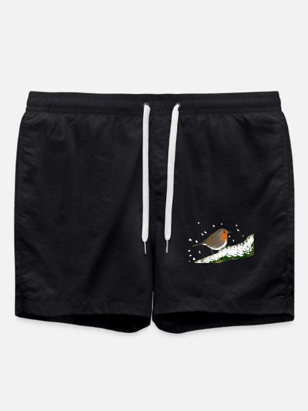 Rouge-gorge motif hivernal neige oiseau branche - Short de bain - noir
