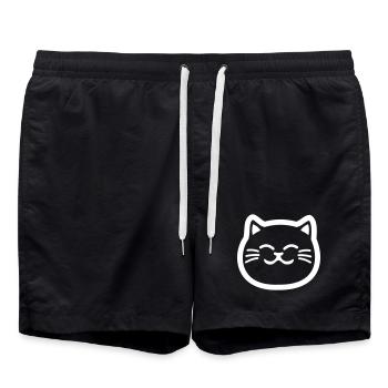 Cat Head Minimalist Line Art - Swim Trunks - black - Front - AI Model Male 185 light (185cm)