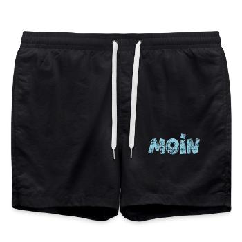 Moin (Vintage Hellblau) Norddeutscher Gruß - Badeshorts - Schwarz - Vorne - AI Model Male 185 light (185cm)