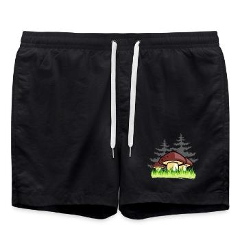 mushrooms forest nature gift idea - Swim Trunks - black - Front - AI Model Male 185 light (185cm)