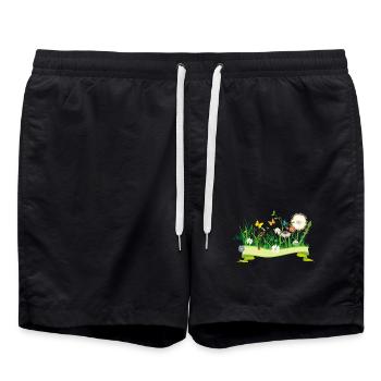 prairie printanière luxuriante avec des fleurs et des insectes - Short de bain - noir - Devant - AI Model Male 185 light (185cm)