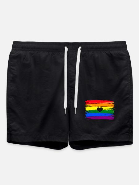 Drapeau arc-en-ciel coeur LGBT Gay Pride - Short de bain - noir