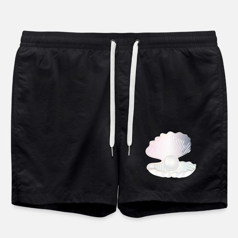 irisierende geöffnete Muschel mit großer Perle - Badeshorts - Schwarz