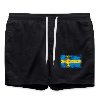 Drapeau suédois dans un style vintage - Short de bain - noir - Devant - AI Model Male 185 light (185cm)