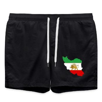 Iran Flag Lion and Sun - شیر خورشید پرچم - Swim Trunks - black - Front - AI Model Male 185 light (185cm)