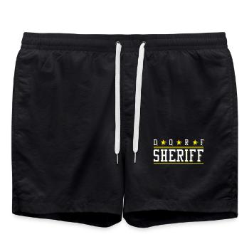 Dorf Sheriff - Polizei Dorf Polizist Hilfssherriff - Badeshorts - Schwarz - Vorne - AI Model Male 185 light (185cm)