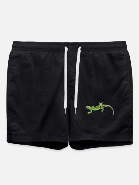 Gecko Green Pattern - Swim Trunks - black