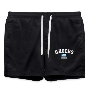 Rhodos Griechenland Flaggen-Design - Badeshorts - Schwarz - Vorne - AI Model Male 185 light (185cm)