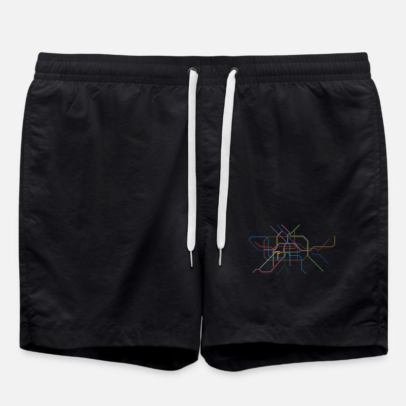 Abstract Minutine Section Line Art - Swim Trunks - black