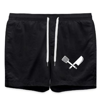 symbol besteck kochen Essen food Kock cook Logo - Badeshorts - Schwarz - Vorne - AI Model Male 185 light (185cm)
