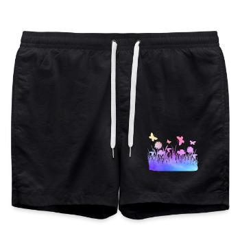 Prairie fleurs fleurs de jardin de couleurs d’eau - Short de bain - noir - Devant - AI Model Male 185 light (185cm)