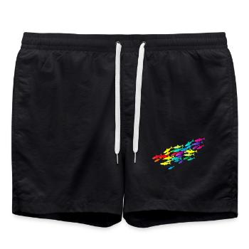 essaim de poisson coloré dans les couleurs vives - Short de bain - noir - Devant - AI Model Male 185 light (185cm)