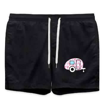 Caravan Wohnwagen rosa Herzen gemalt Camping Deko - Badeshorts - Schwarz - Vorne - AI Model Male 185 light (185cm)