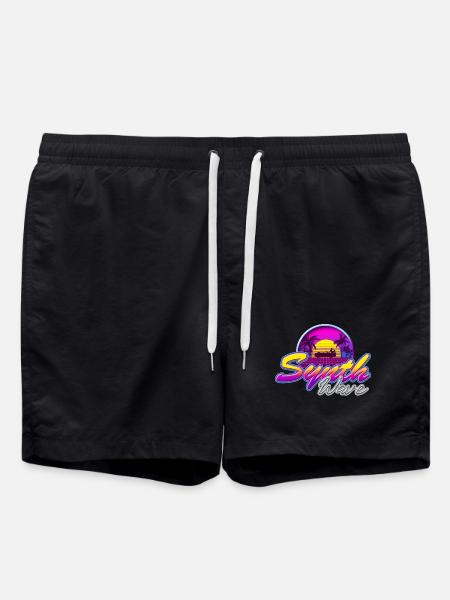 Synth-Wave Music Neon-Vibe Electrowave sunset - Swim Trunks - black