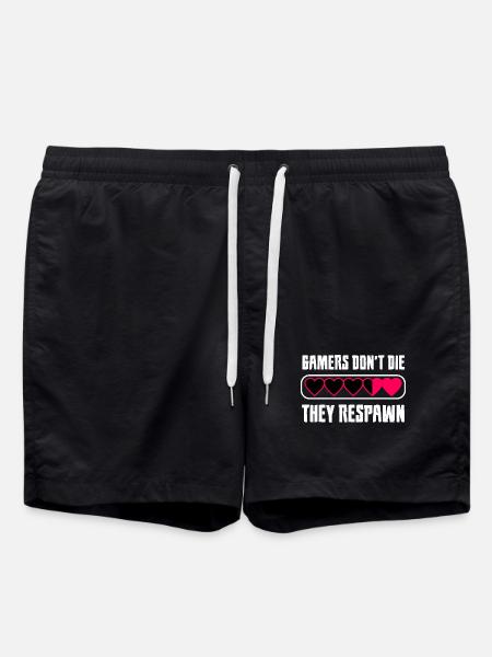 Gamers Dont Die They Respawn Spruch - Badeshorts - Schwarz