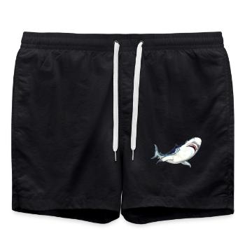 Great White Shark Watercolor Shark Art Shirt - Swim Trunks - black - Front - AI Model Male 185 light (185cm)