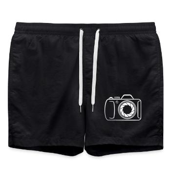 Kamera Icon Logo für Fotografen Personalisierbar - Badeshorts - Schwarz - Vorne - AI Model Male 185 light (185cm)