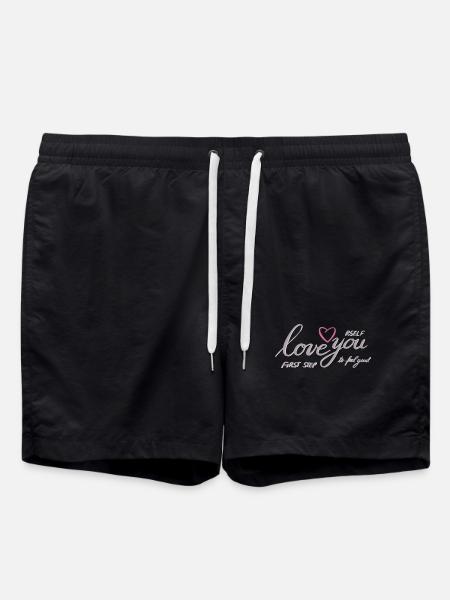 Love Yourself Heart Motif - Swim Trunks - black