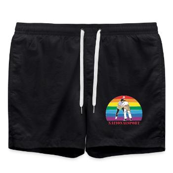 Schweizer Schwinger Schwingen im Vintage  Design - Badeshorts - Schwarz - Vorne - AI Model Male 185 light (185cm)
