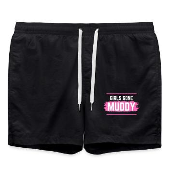 Muddy run shirt mud Matsch Lauf girl Team obstacle - Badeshorts - Schwarz - Vorne - AI Model Male 185 light (185cm)