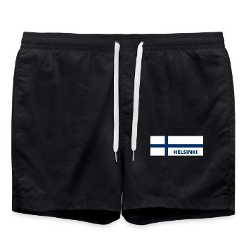 Helsinki City in Finnish Flag - Swim Trunks - black - Front - AI Model Male 185 light (185cm)