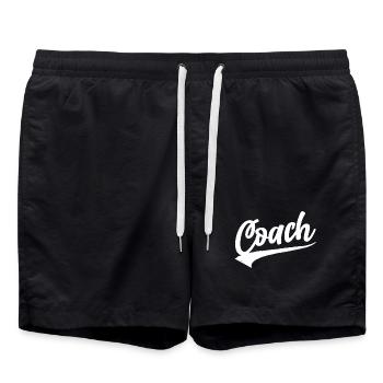 trainer coach training verein boss club fussball - Badeshorts - Schwarz - Vorne - AI Model Male 185 light (185cm)