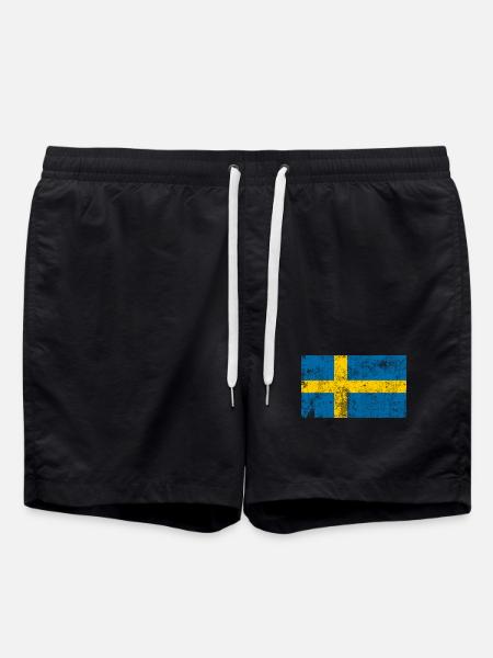 Sweden Flag Flag Grunge Retro Vintage - Swim Trunks - black