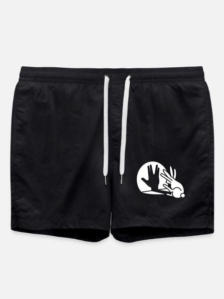 Rabbit Shadow Hand Volcanic Greeting trekkie - Swim Trunks - black