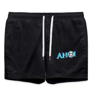 Salutation de marin avec lettrage Ahoi avec un marin pingouin - Short de bain - noir - Devant - AI Model Male 185 light (185cm)