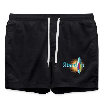 sonniger Stand up paddling Schriftzug mit Board - Badeshorts - Schwarz - Vorne - AI Model Male 185 light (185cm)