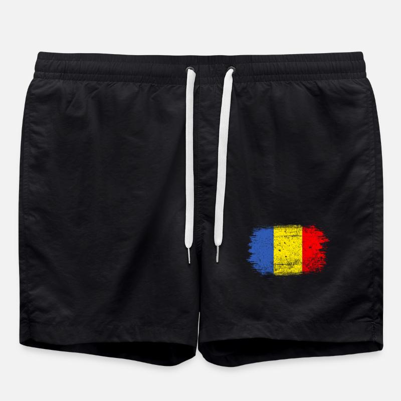 Brushstroke Romanian Flag - Swim Trunks - black