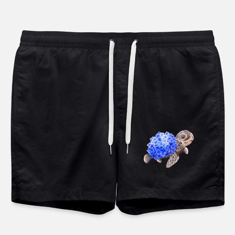 Turtle with Hydrangea - Swim Trunks - black