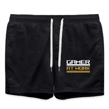 Gamer at work white - Badeshorts - Schwarz - Vorne - AI Model Male 185 light (185cm)
