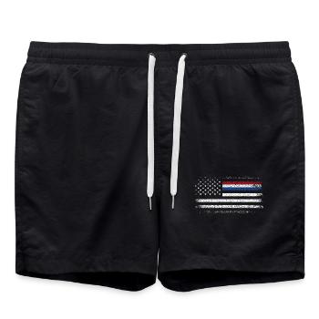Robuste amerikanische Flagge mit blauem Akzent - Badeshorts - Schwarz - Vorne - AI Model Male 185 light (185cm)