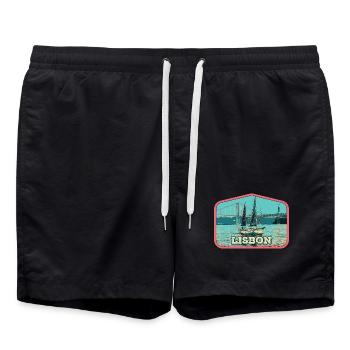 Lisbonne Portugal, bateau sur le fleuve Tage - Short de bain - noir - Devant - AI Model Male 185 light (185cm)