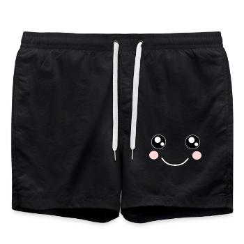 Kawaii, Augen, Gesicht - Badeshorts - Schwarz - Vorne - AI Model Male 185 light (185cm)
