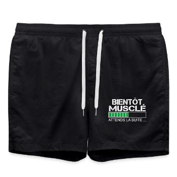 Bientot musclé (blanc et vert) - Short de bain - noir - Devant - AI Model Male 185 light (185cm)