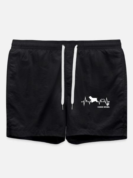Cocker Spaniel Heartbeat Pulse ECG Dog Gift - Swim Trunks - black