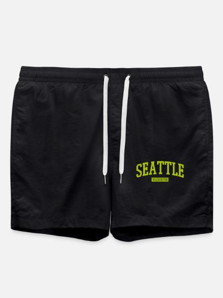 Seattle Washington Lettering - Swim Trunks - black