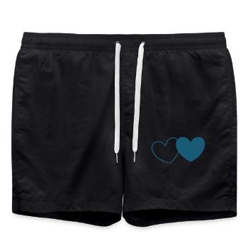 blue heart heart gift Valentine's Day couples - Swim Trunks - black - Front - AI Model Male 185 light (185cm)