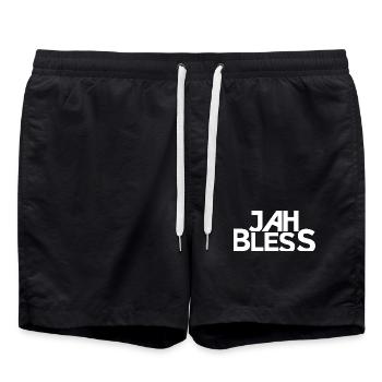 Jah Bless Blockschrift Design - Badeshorts - Schwarz - Vorne - AI Model Male 185 light (185cm)