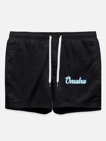 Omaha lettering in retro blue - Swim Trunks - black